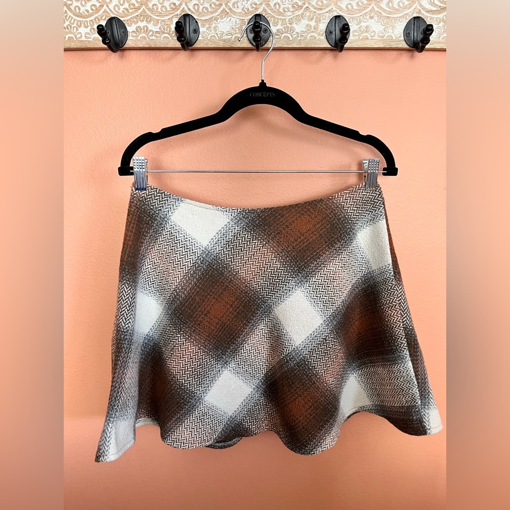 Lulus Plaid You Asked Ivory and Brown Plaid Skater Mini Skirt - Picture 3 of 12